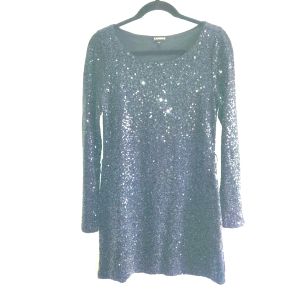 EXPRESS MINI DRESS   BEADED TUNIC MICRO  BLACK EMBELLISHED SEE PIC MEASUREMENTS